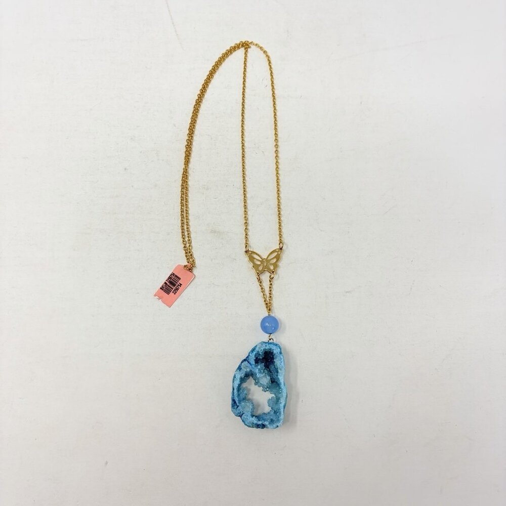 Shop LC Blue Drusy Quartz/Blue Agate Necklace 24in Long Stainless Steel 5438